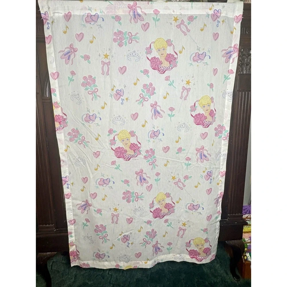 Barbie Twin Size Flat Sheet Skirt Curtain Panels Pillowcase VTG 1995